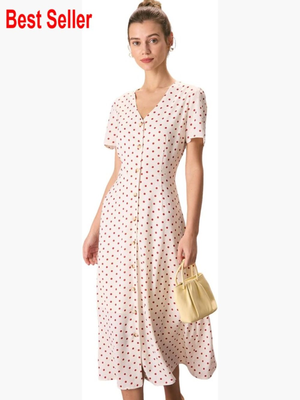 100% Polyester V-Neck Maxi Dress With Floral Print And Button Closure